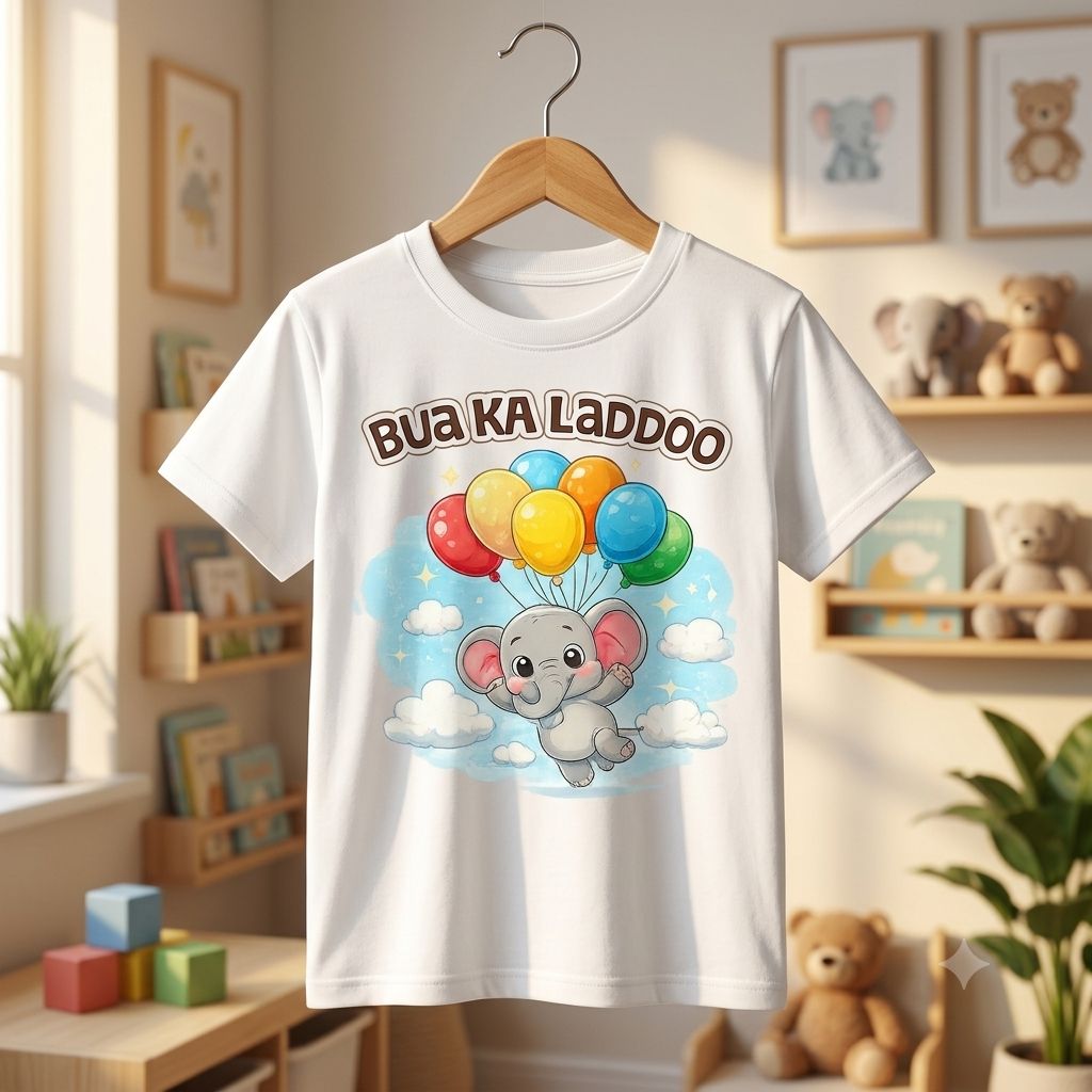Bua Ka Laddoo Kids Cotton T-Shirt 🐘🎈